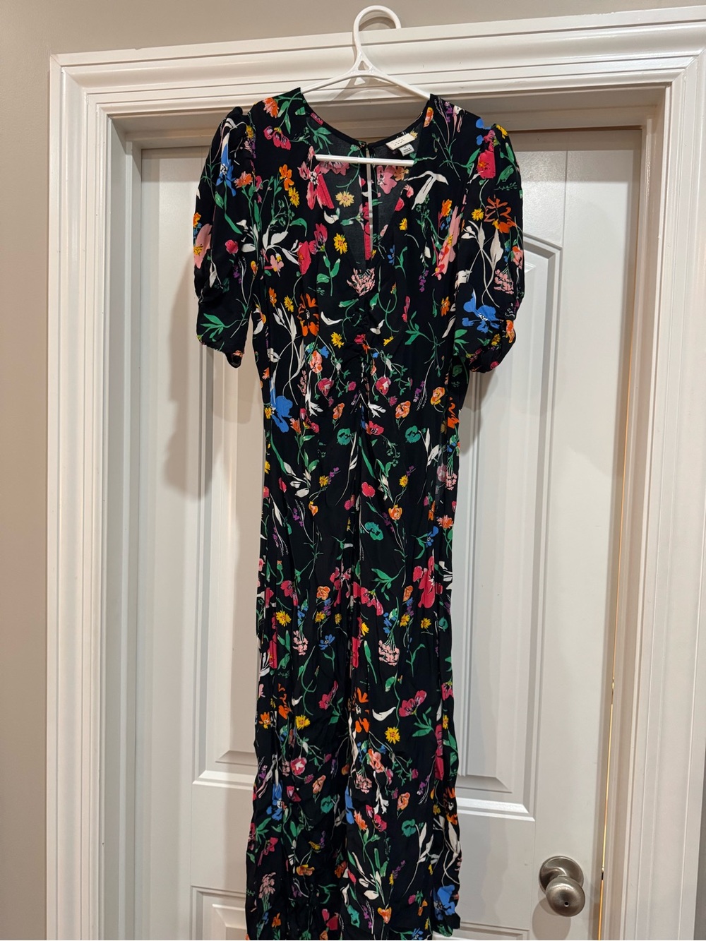a new day Black Floral Maxi Dress with Puff Sleeves